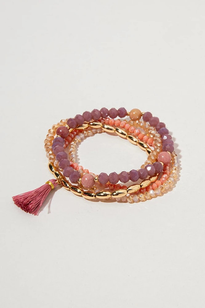 Alicia Mixed Beaded Tassel Bracelet Set