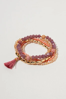 Alicia Mixed Beaded Tassel Bracelet Set