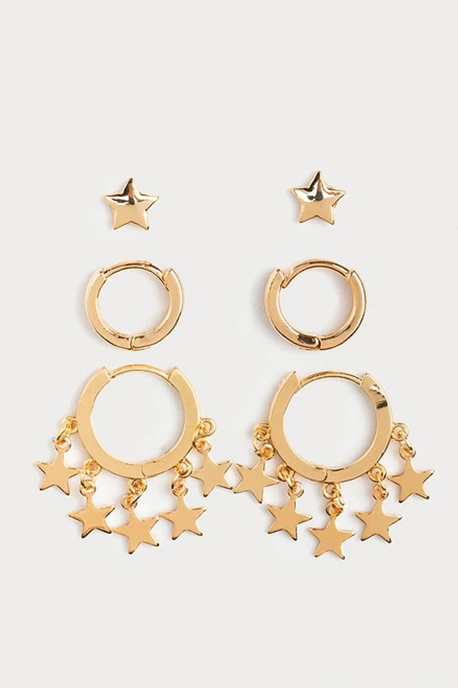 Hello Franki Dangly Star Hoop Earring Trio for girls