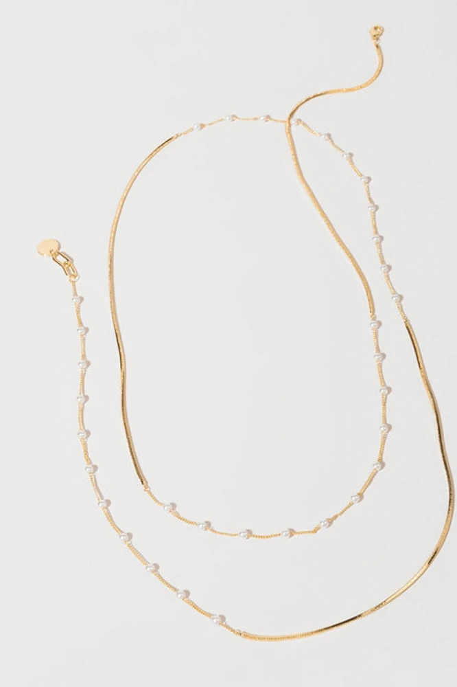 Rebecca Pearl Station Snake Chain Necklace
