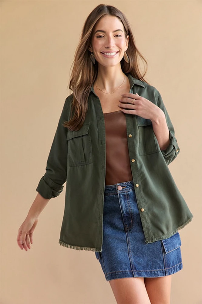 Myra Frayed Hem Tencel Button Down Shirt