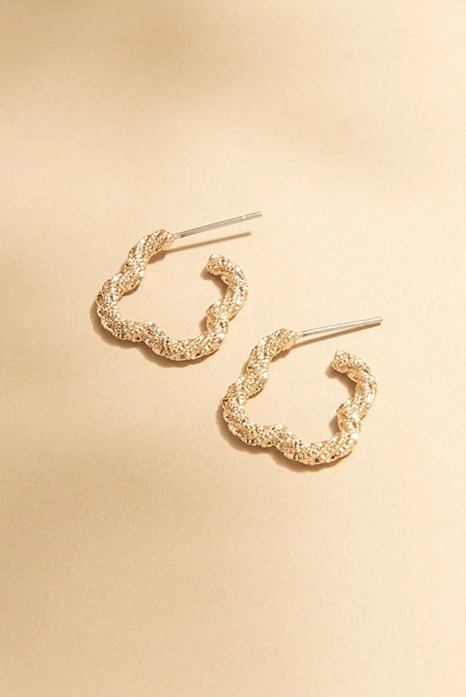 Carrie Textured Clover Outline Hoop Earrings