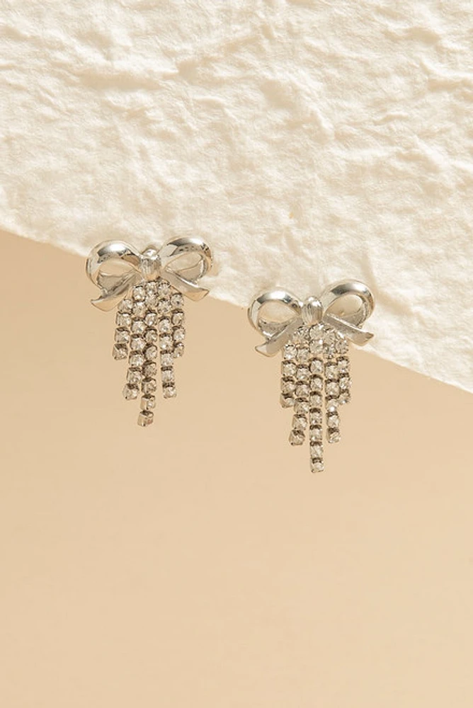 Mae Cupchain Dangle Bow Silver Earrings