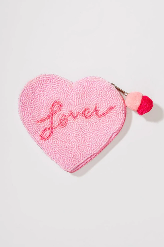 Lover Script Beaded Heart Shaped Pouch
