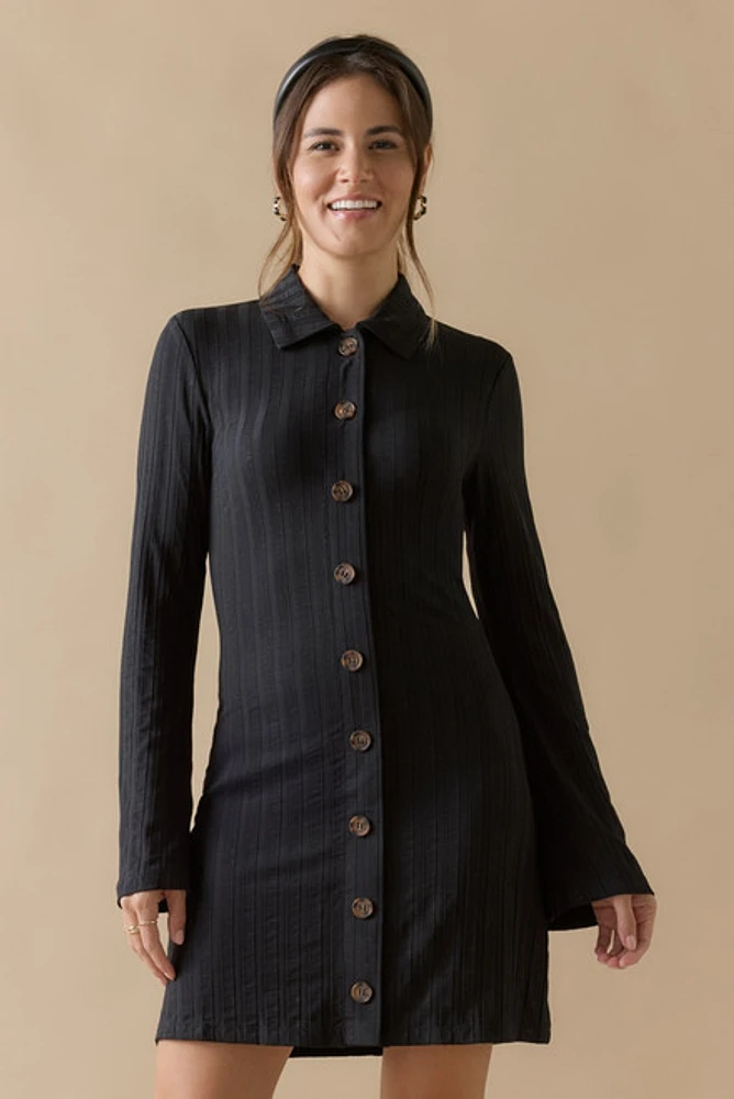 Cam Button Up Long Sleeve Mini Dress