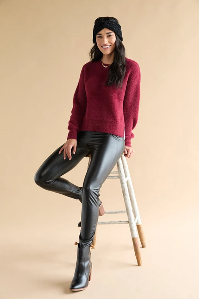 Cassandra Fuzzy Crewneck Twofer Pullover Sweater