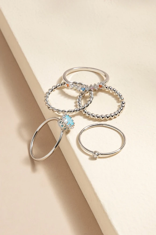 Raquel Mixed Style Silver Ring Set
