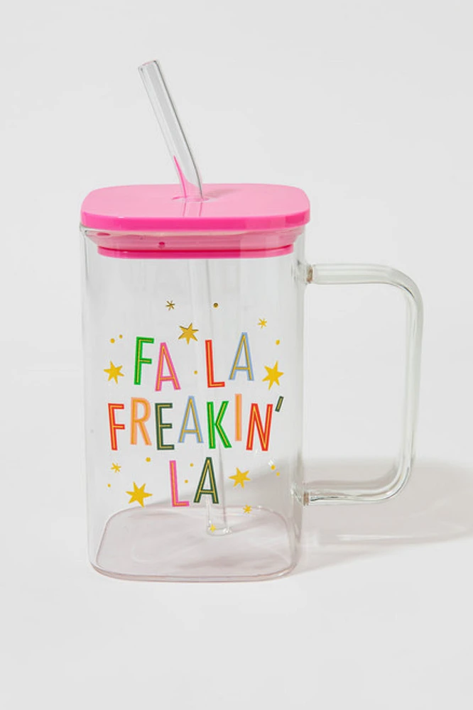 Fa La Freaking La Square Glass Jar With Straw Lid