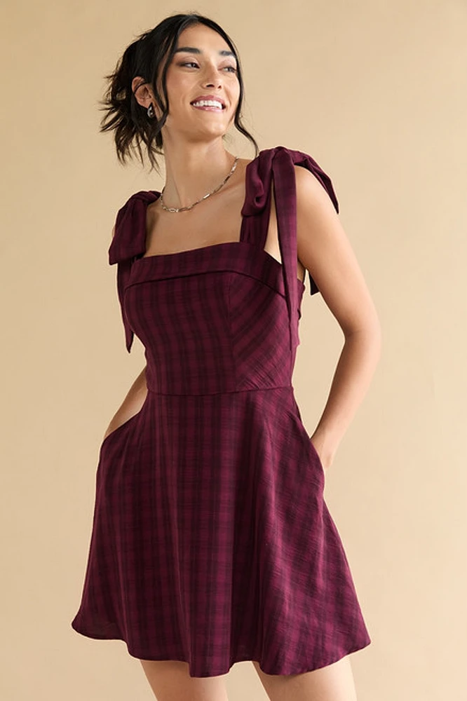 Sally Tie Strap Plaid Waisted Mini Dress