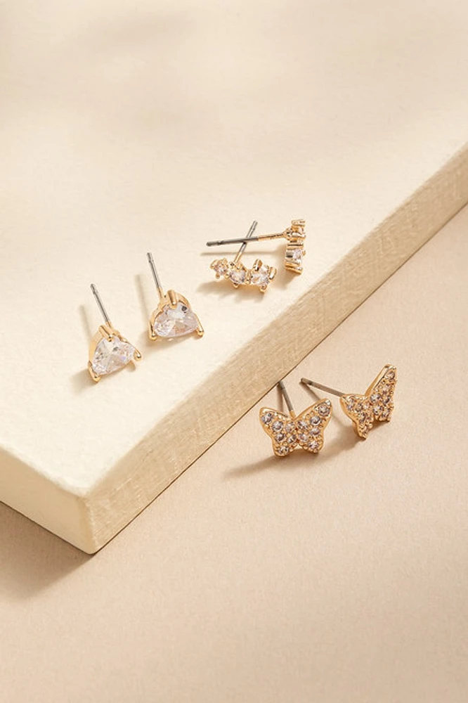 Tammie Crystal And Gold Stud Earring Set
