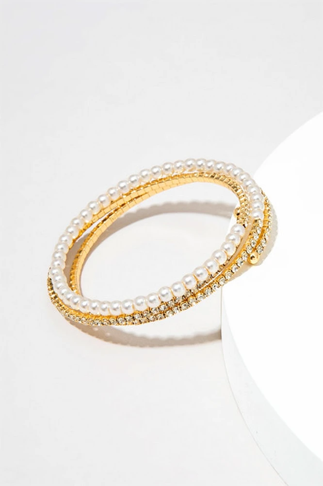 Hannah Wrapped Cupchain Pearl And Gold Bracelet