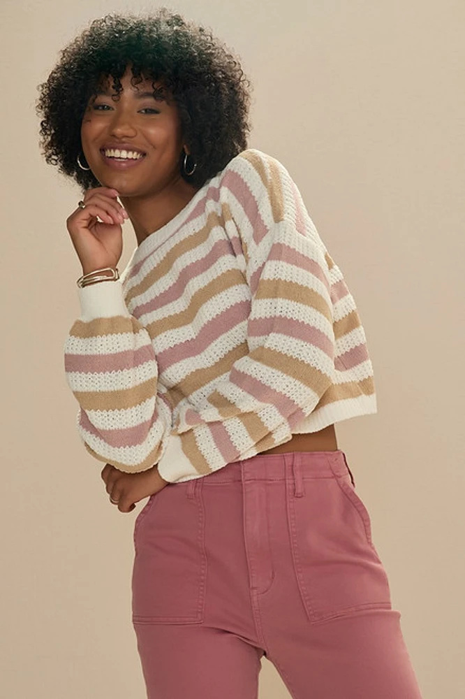 Irene Striped Chenille Cropped Pullover