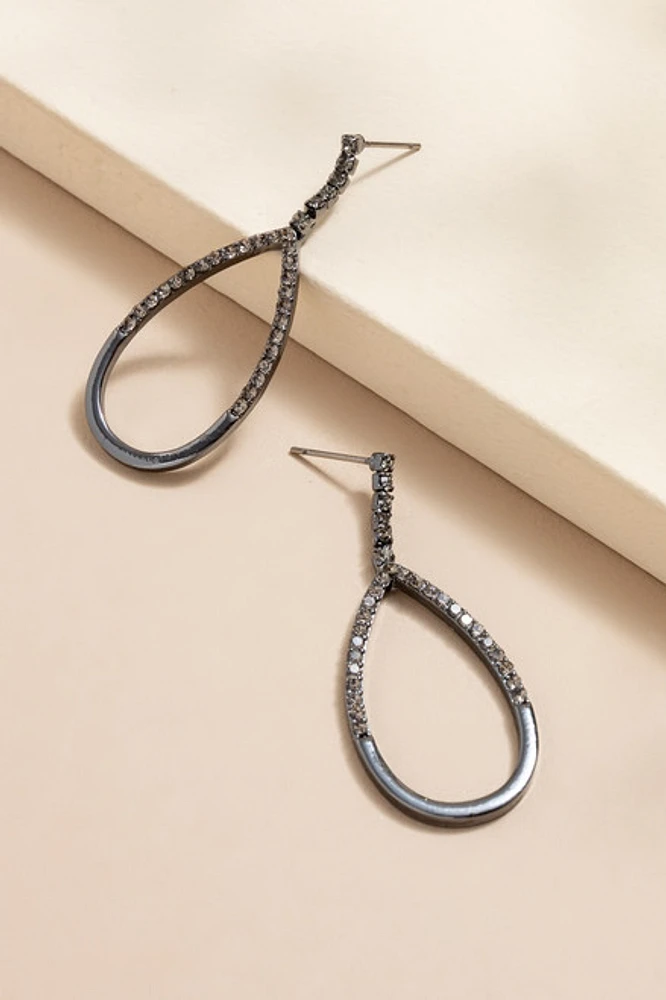 Greta Hematite Pave Teardrop Earrings