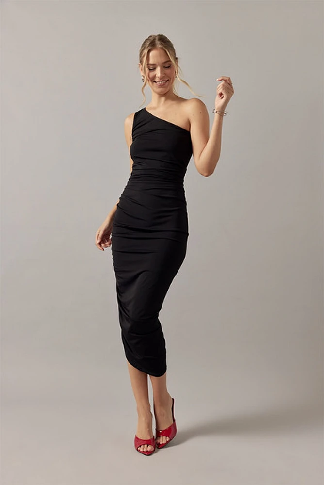 Paige One Shoulder Ruched Midi Dress