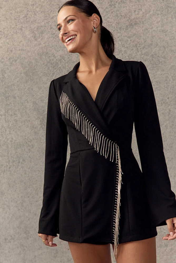 Kristen Crystal Fringe Blazer Romper