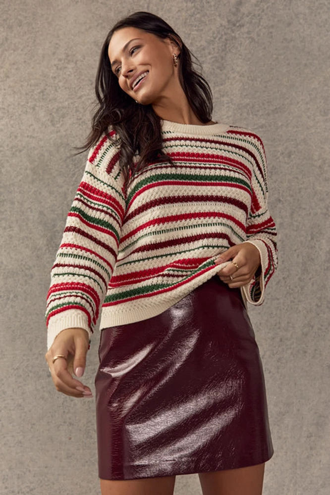 Clare Striped Pointelle Pullover Sweater