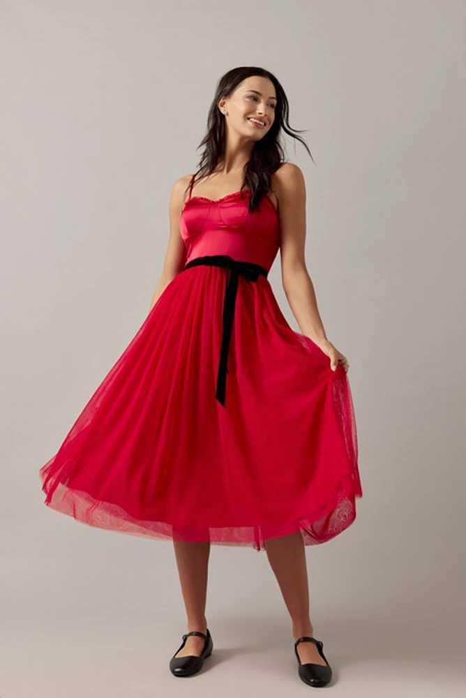 Ann Tie Waist Tulle Midi Dress