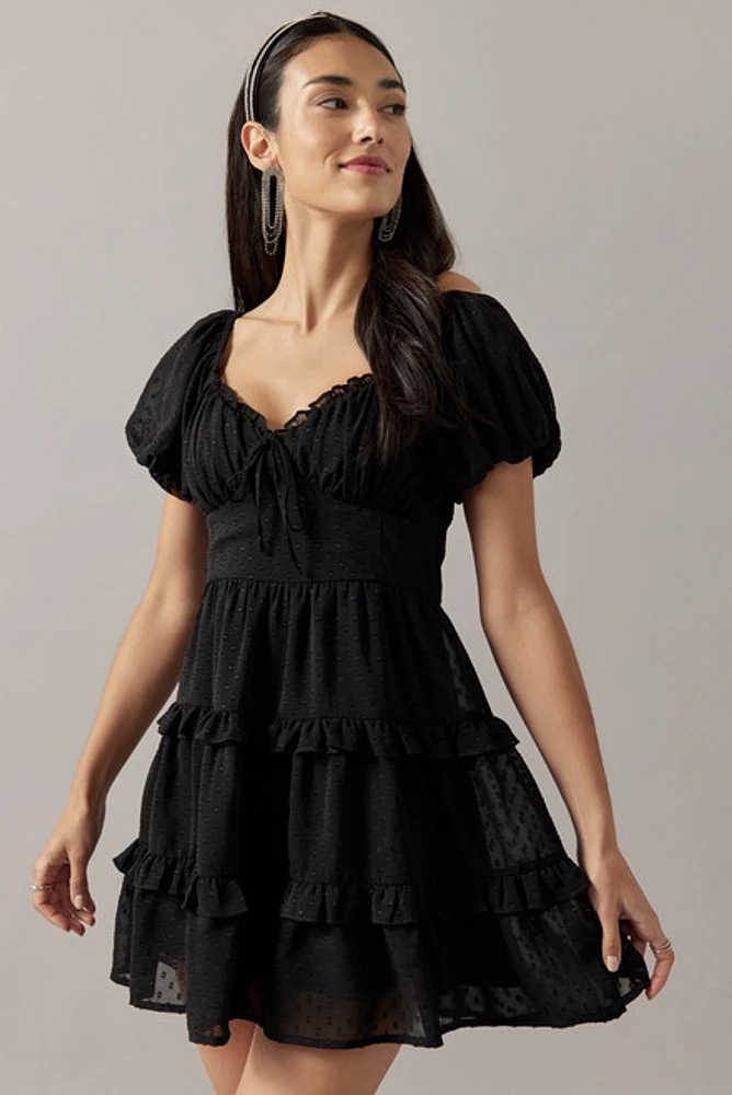 Miranda Clip Dot Ruffle Tiered Mini Dress