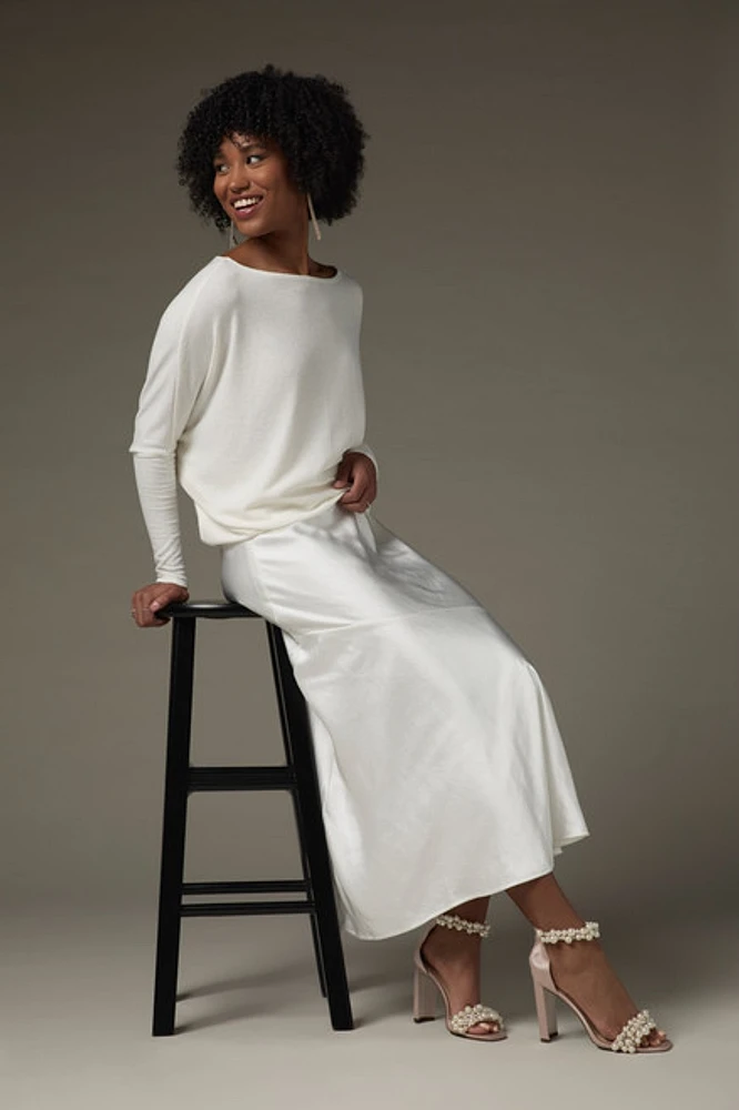 Barbara Asymmetrical Hem Midi Satin Skirt