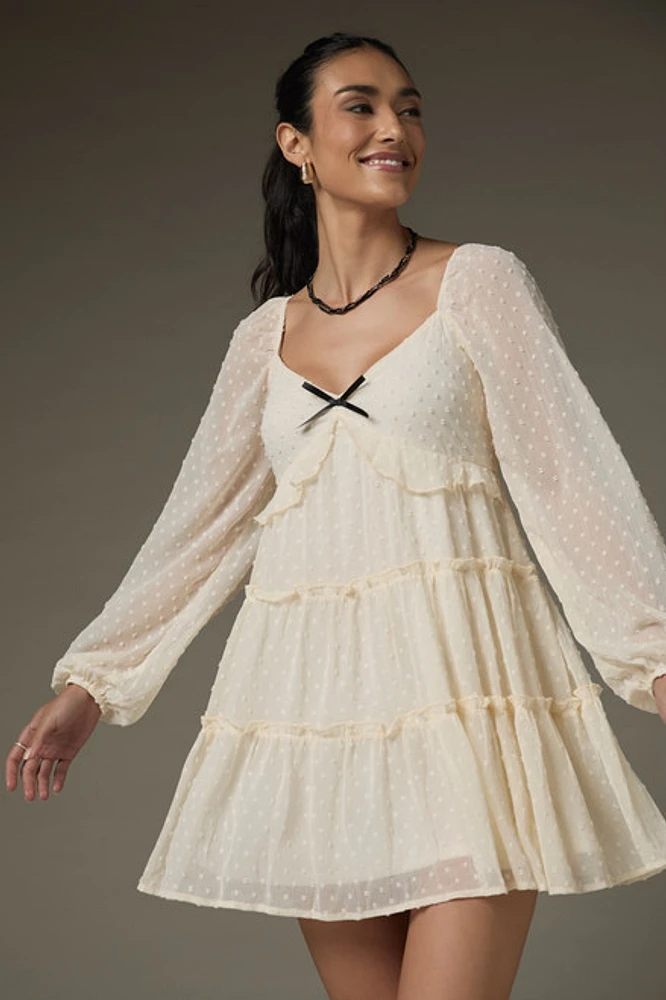 Pam Clip Dot Ruffle Tiered Mini Dress