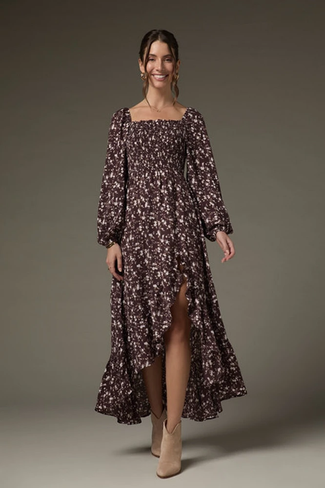 Morgan Ditsy Pattern Smocked Upper Maxi Dress