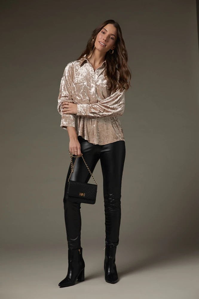 Marisol Crushed Velvet Button Down Top