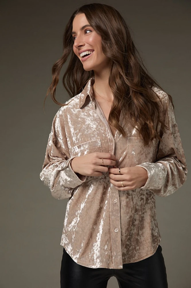 Marisol Crushed Velvet Button Down Top