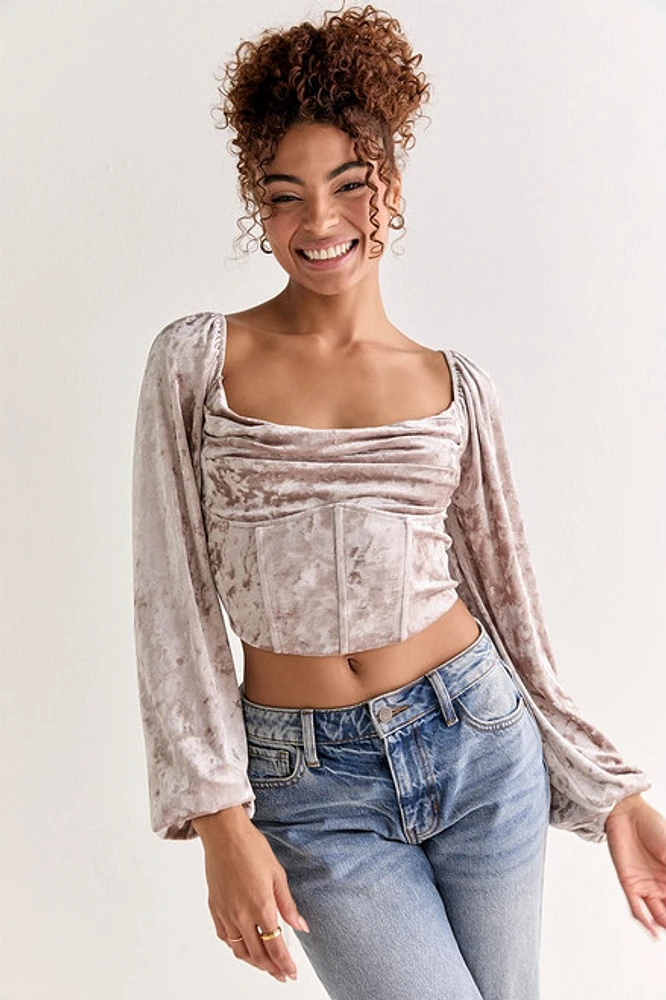 Tisha Corset Velvet Long Sleeve Blouse