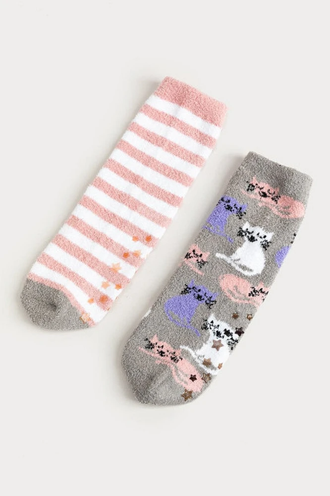 Hello Franki Kitty Cats Cozy Mid-Cut Socks 2- Pack for girls