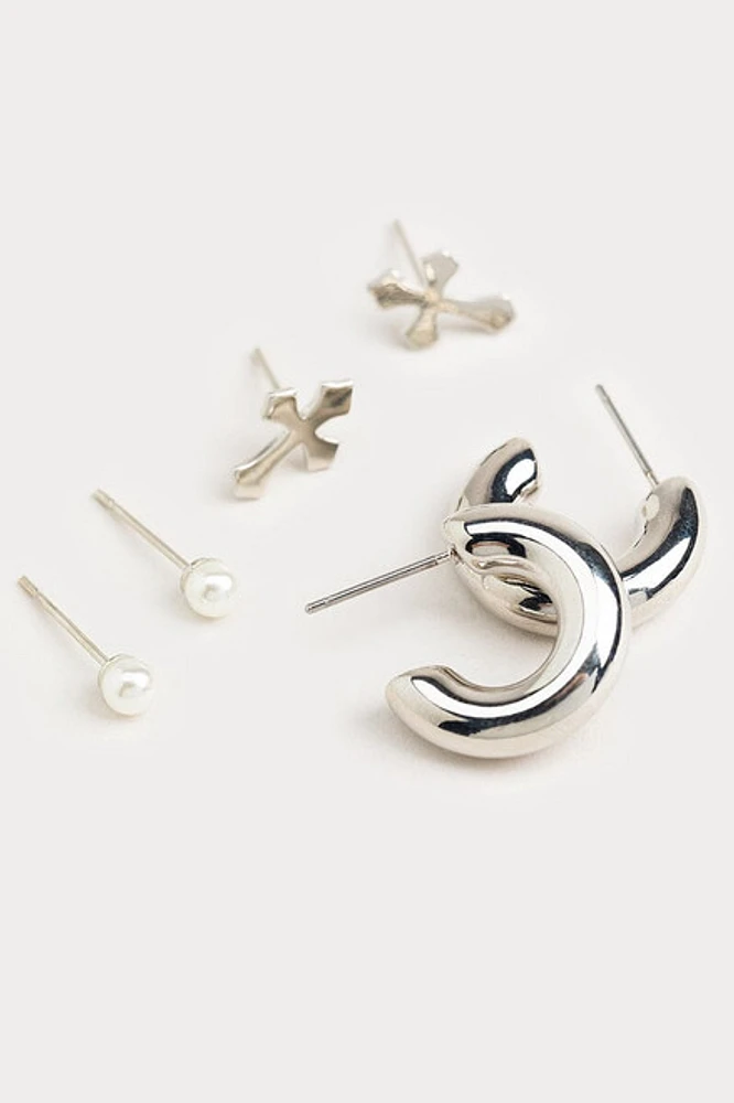 Hello Franki Hoop Cross And Pearl Trio Set Earrings for girls
