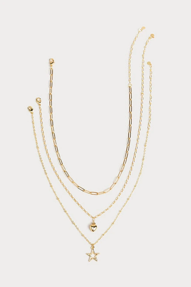 Hello Franki Heart & Chain Gold Necklace Set for girls