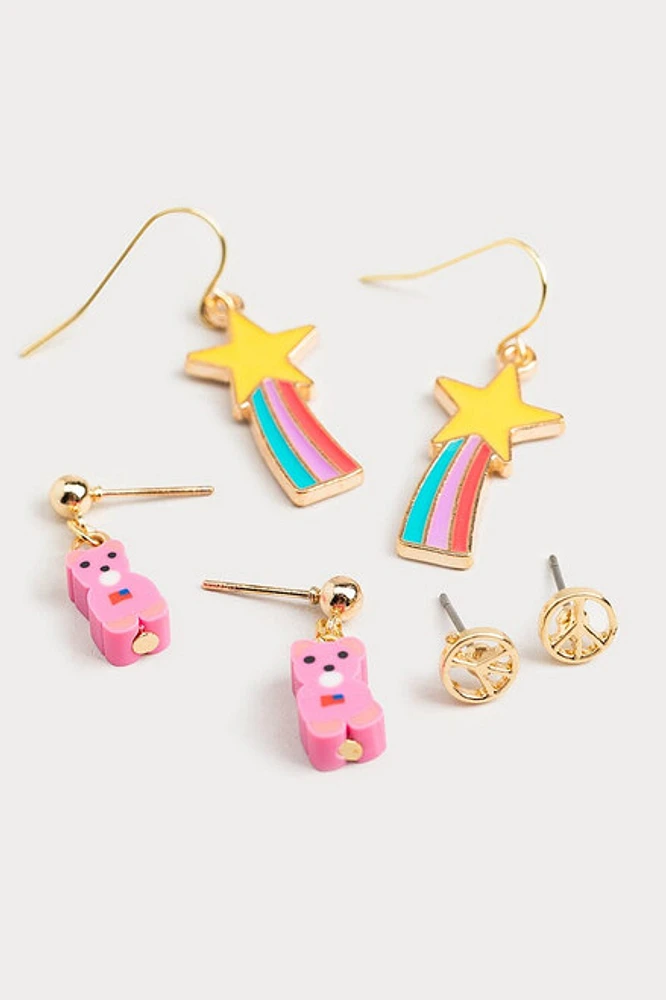 Hello Franki Star Gummy Bear And Peace Sign Earrings for girls