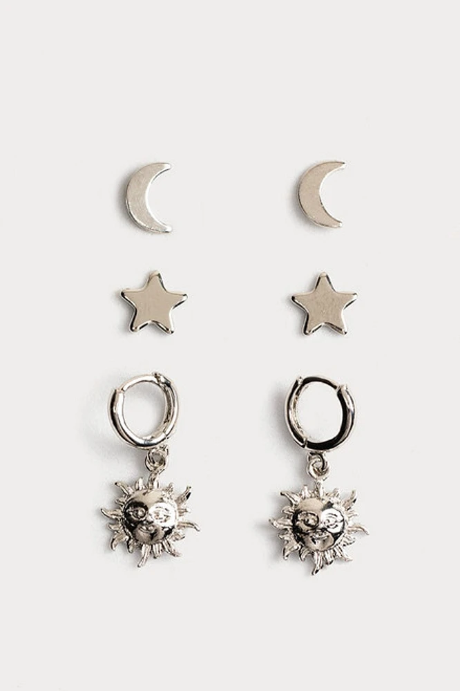 Hello Franki Sun Star And Moon Earring Trio for girls