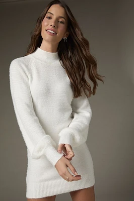 Natalie Mock Neck Fuzzy Sweater Mini Dress