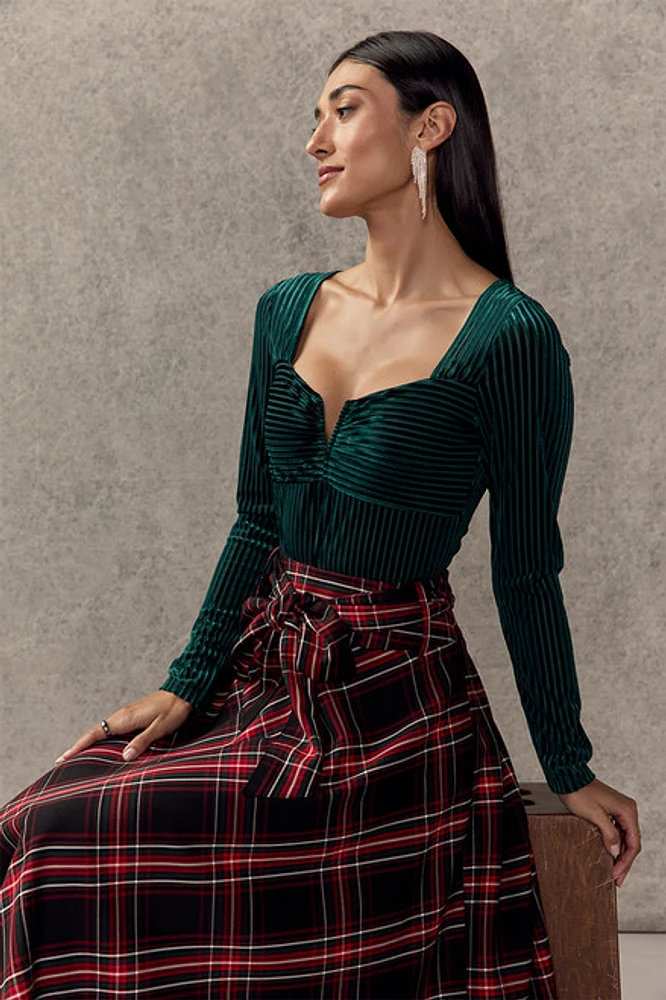 Mae V Wire Long Sleeve Velvet Bodysuit