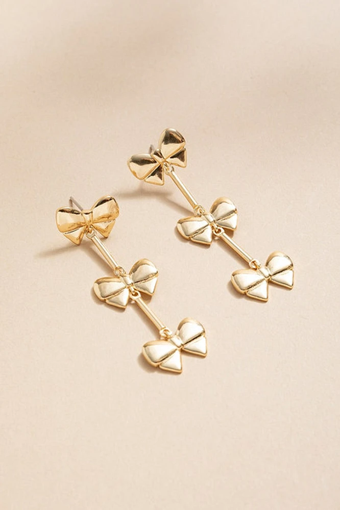 Coutney Puffy Bow Station Drop Earrings