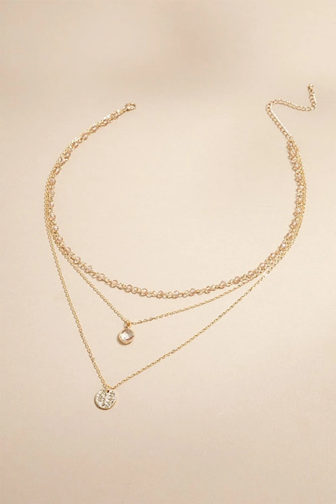 Jody Rosary Semi Stone Layered Pendant Necklace