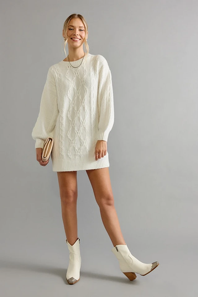 ae long-sleeve cable knit sweater mini dress Estrella Long Sleeve Knit Mini Dress main image 1