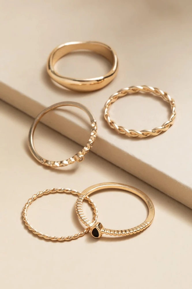 Ruth Mixed Glass Golden Ring Set