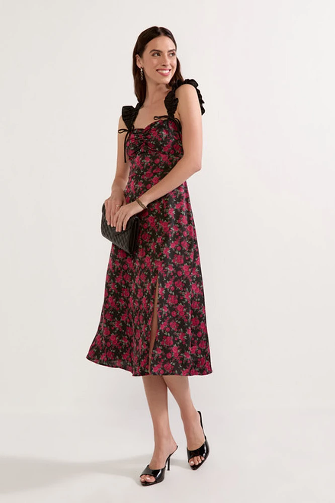Melissa Floral Satin Midi Dress