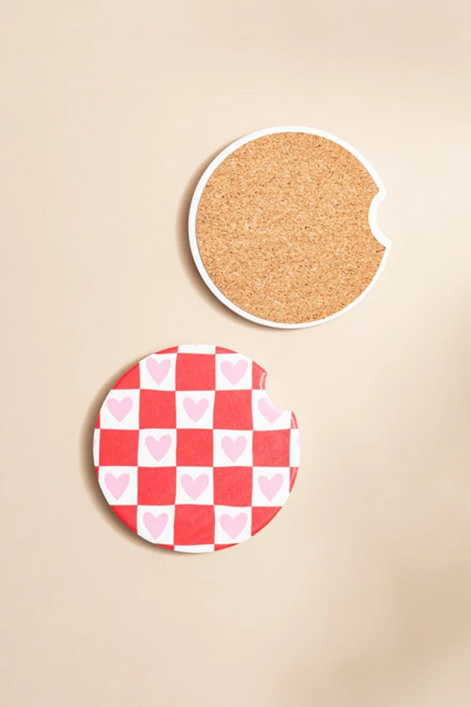 Hellen Heart Checkered Car Coaster