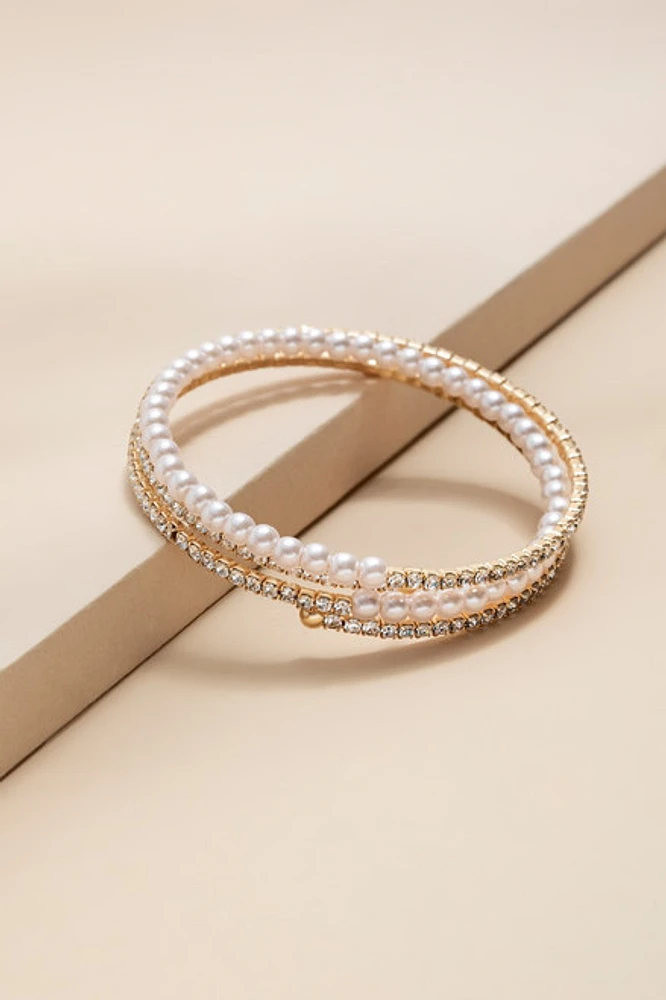 Wendy Pearl And Crystal Wrap Strand Bracelet