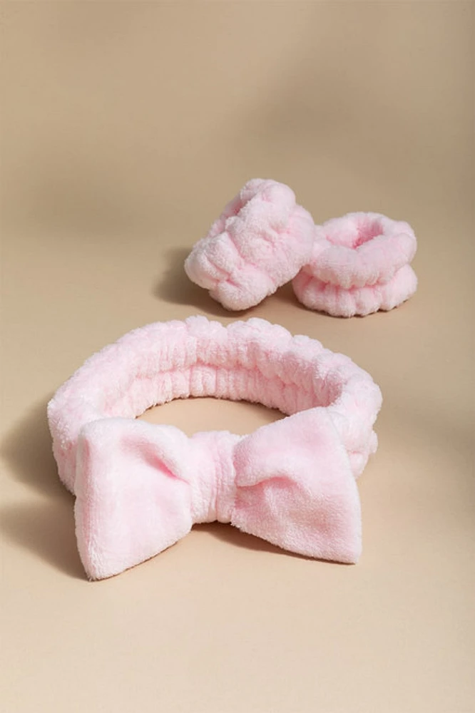 Pink Fuzzy Bow Spa Hair Set