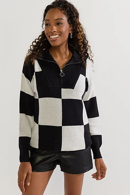 Holly Quarter Zip Checkered Pullover Sweater