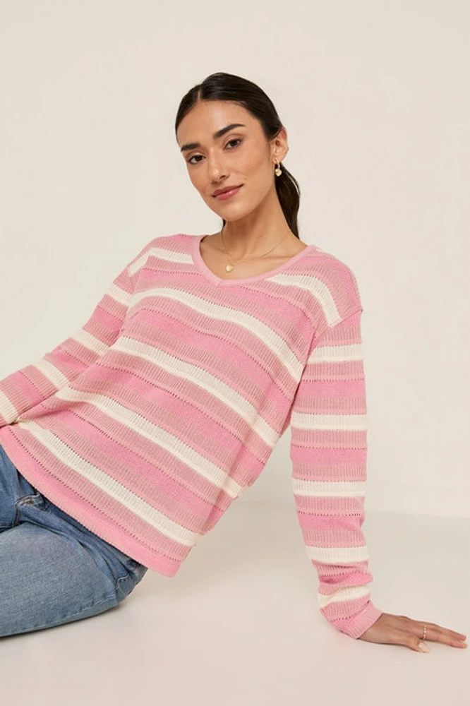 Naomi V Neck Striped Dolman Knitted Top