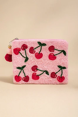Ella Pink Cherry Beaded Pouch
