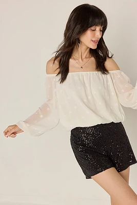 Donna Off Shoulder Heart Jacquard Blouse