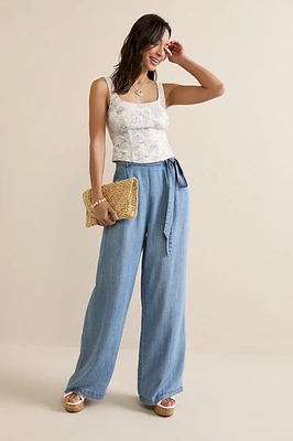 Elaine Chambray Tie Waist Fluid Pants