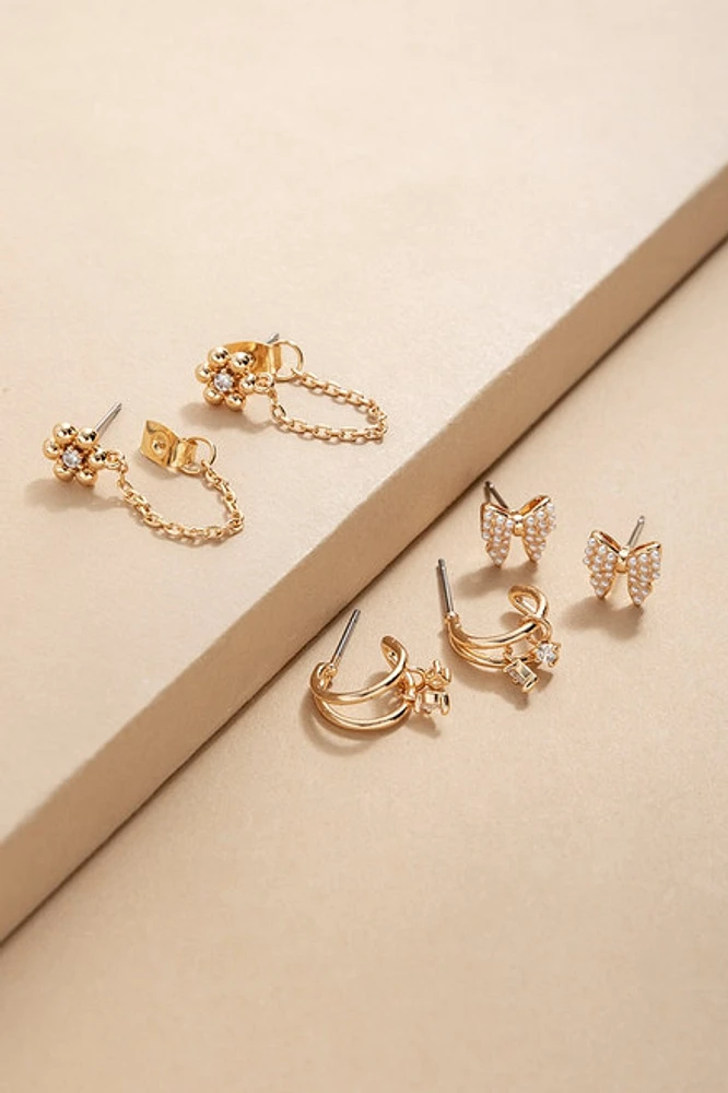 Kathy Mixed Style Pave Gold Earring Set