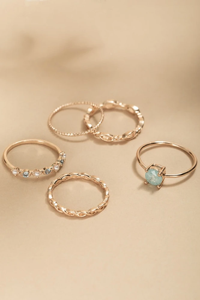 Ethel Crystal And Pearl Ring Set